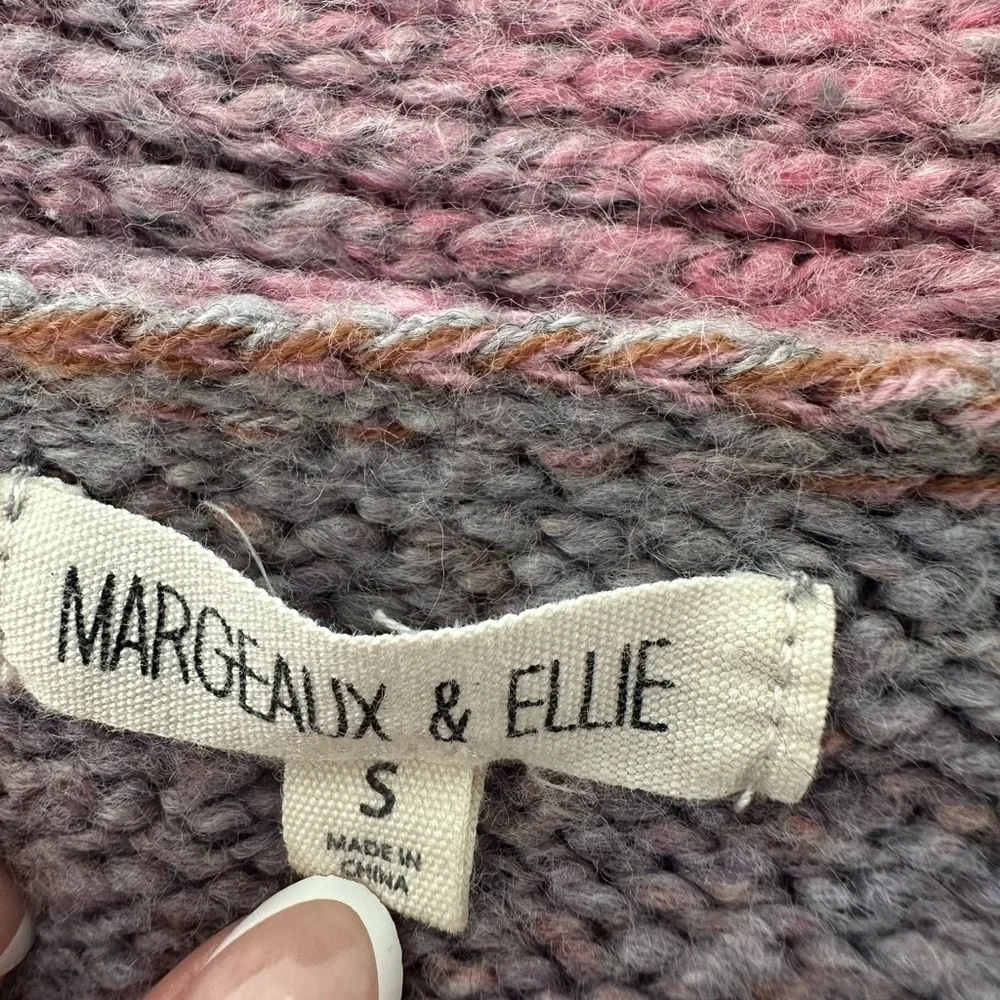 Margeaux and Ellie Cardigan Sweater Womens S Gray Orange Button Front V-Neck Top